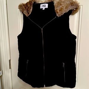 Black Vest with Faux Fur Lined Hood. Size Large